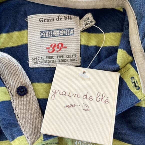 Grain De Blé Baby Boy’s Long Sleeve  T-Shirt  Blue Green Size 12m - Picture 8 of 10